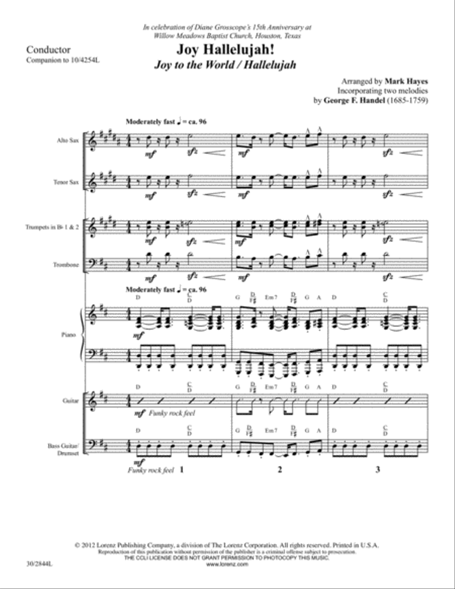 Joy Hallelujah! - Instrumental Ensemble Score and Parts Tenor Saxophone scores gallery preview page 1