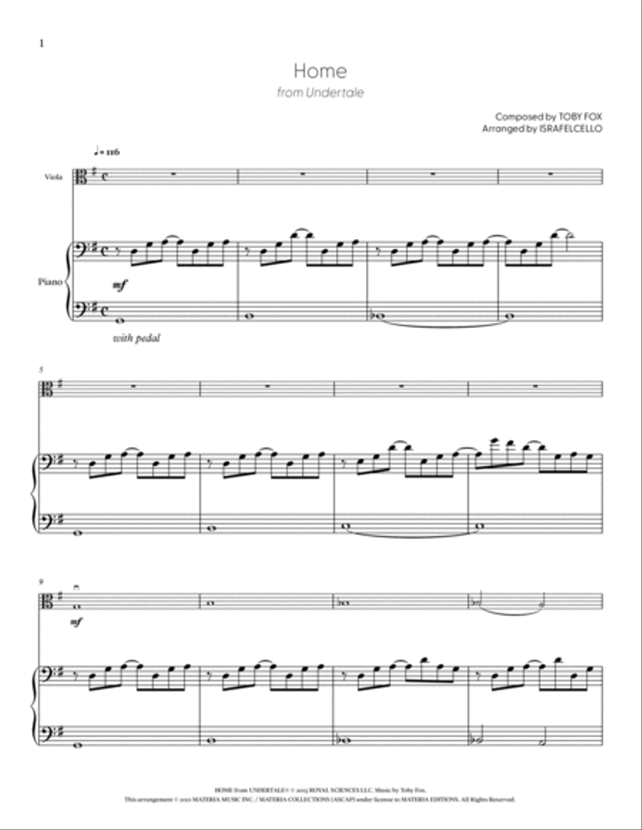 Home (Easy Ver.) (from DELTARUNE) (for Solo Viola with Piano Accompaniment) Piano Accompaniment scores gallery preview page 2