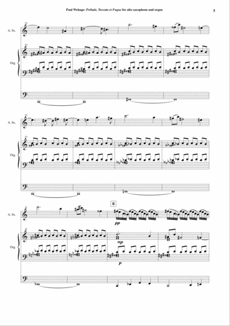 Paul Wehage: Prélude, Toccata et Fugue for alto saxophone and organ Woodwind Duet scores gallery preview page 5