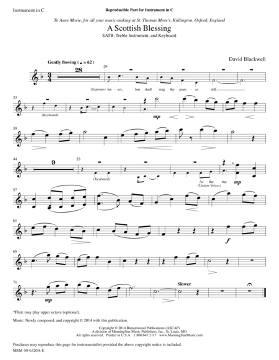 A Scottish Blessing (Downloadable opt. C/B-flat Instrument Part) Choir scores gallery preview page 1