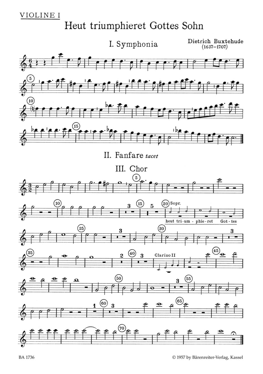 Heut triumphieret Gottes Sohn BuxWV 43 by Dietrich Buxtehude Violin - Sheet Music