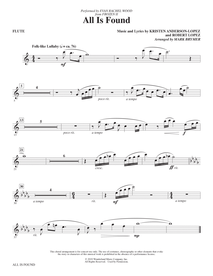 All Is Found (from Disney's Frozen 2) (arr. Mark Brymer) - Flute Choir scores gallery preview page 1