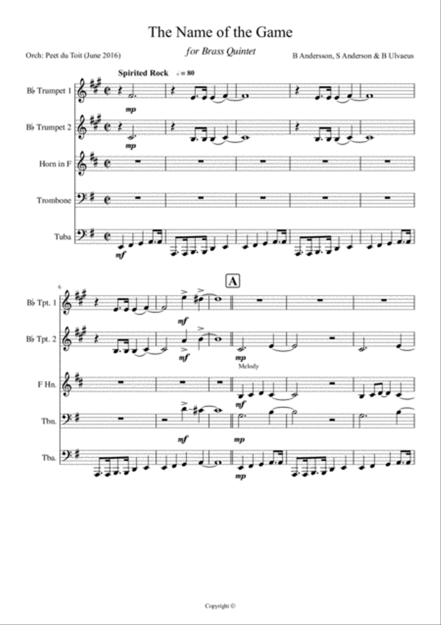 The Name Of The Game Brass Ensemble scores gallery preview page 1
