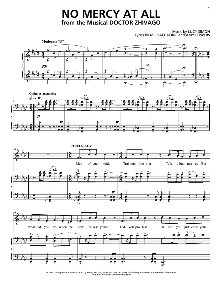 No Mercy At All (from Doctor Zhivago: The Broadway Musical) Voice scores gallery preview page 1