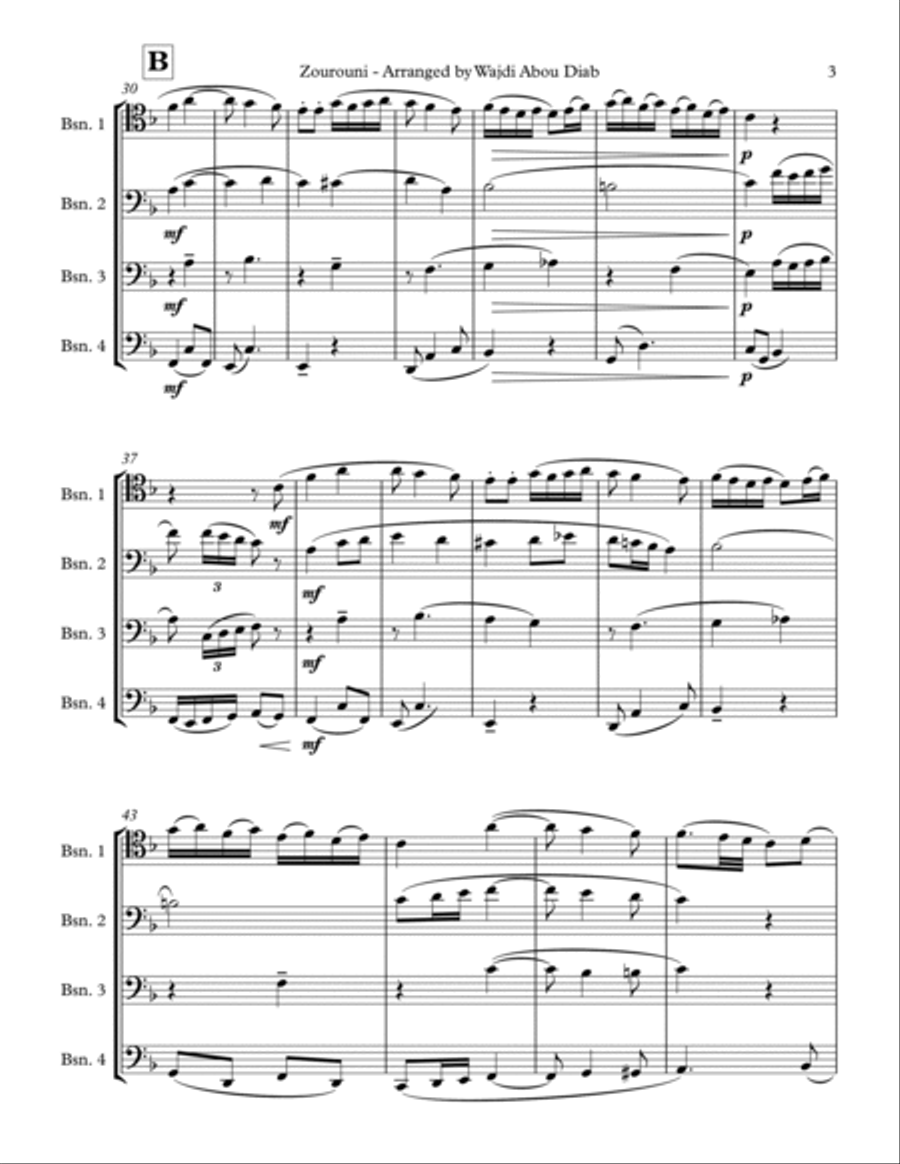 Zourouni (Arabic Song) - Bassoon Quartet Woodwind Quartet scores gallery preview page 3