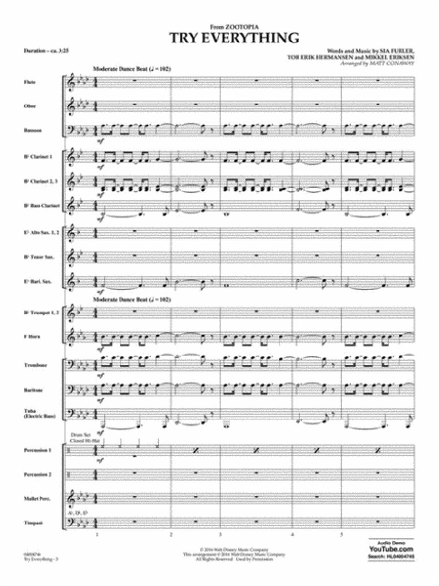 Try Everything (from Zootopia) Concert Band scores gallery preview page 3