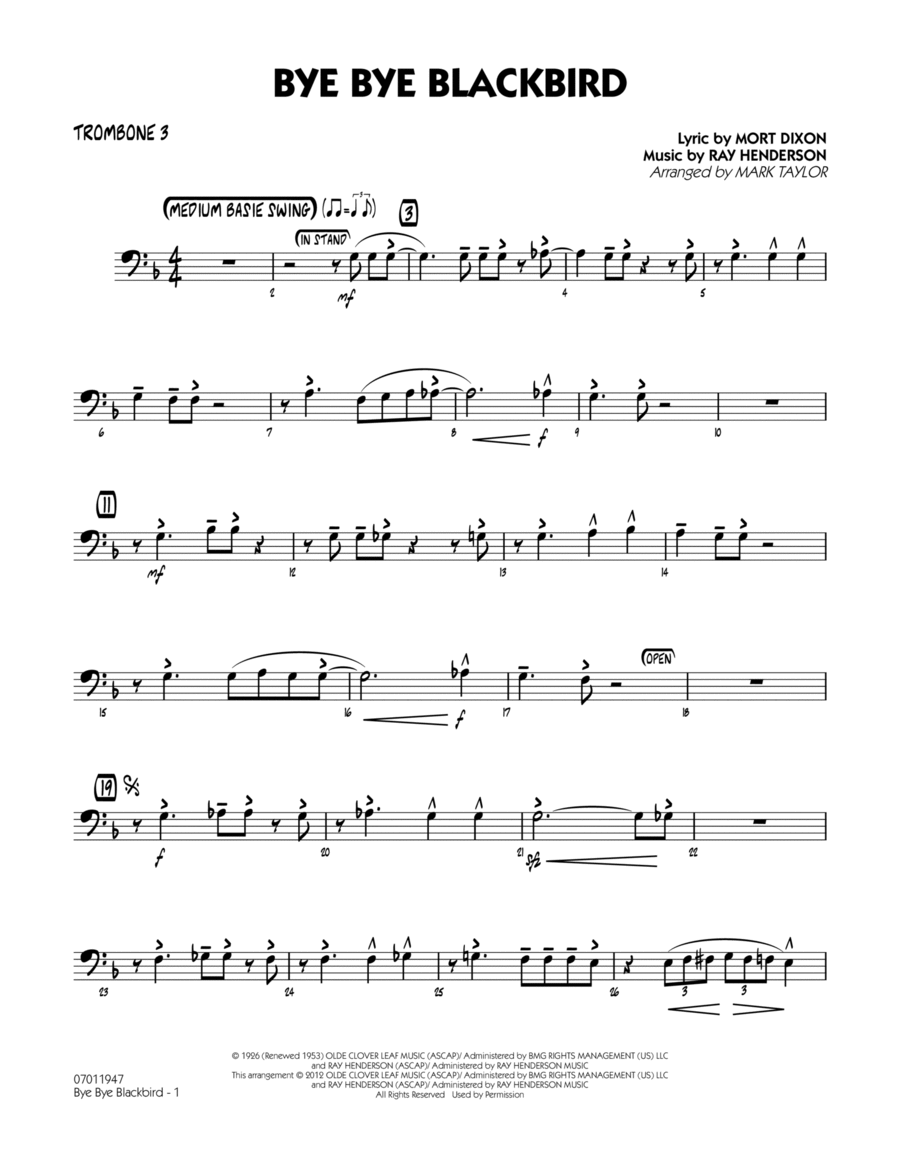 Bye Bye Blackbird - Trombone 3 Jazz Ensemble scores gallery preview page 1