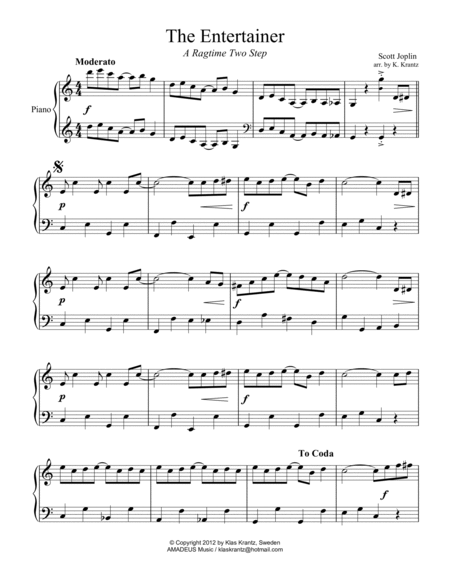 The Entertainer, Ragtime very easy (abridged) for piano solo image number null