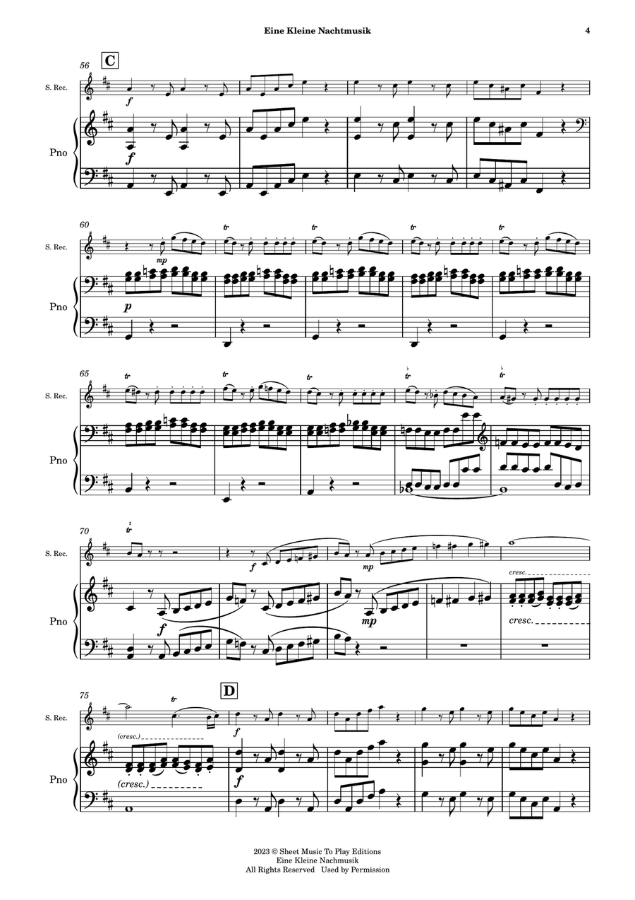 Eine Kleine Nachtmusik (1 mov.) - Soprano Recorder and Piano (Full Score and Parts) Soprano Recorder scores gallery preview page 5
