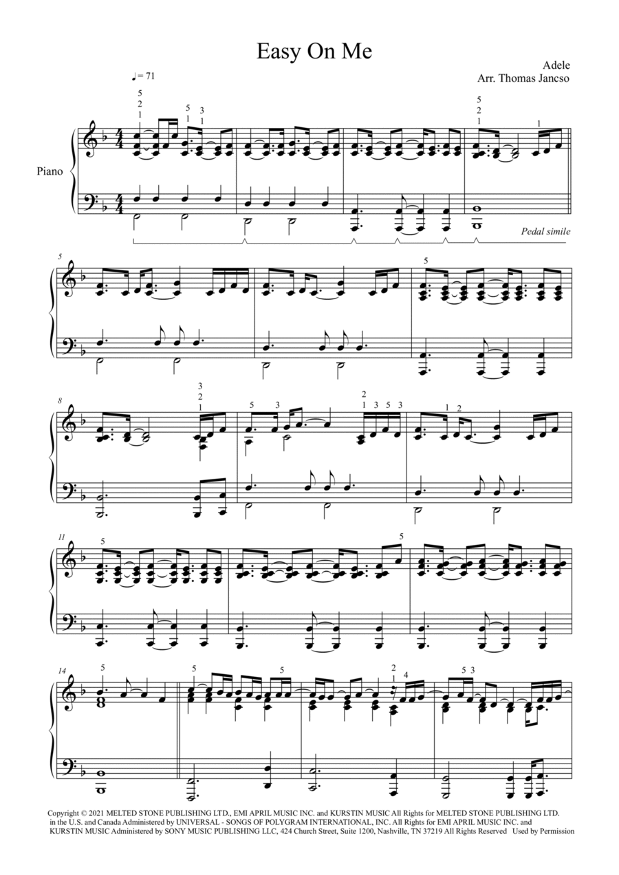 Easy On Me Piano Solo scores gallery preview page 1