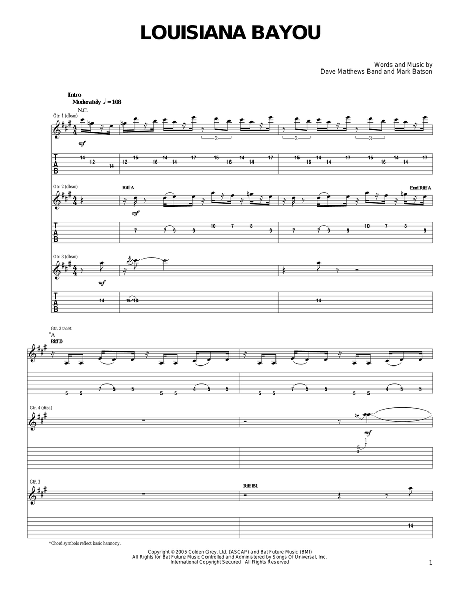 Louisiana Bayou Acoustic Guitar scores gallery preview page 1