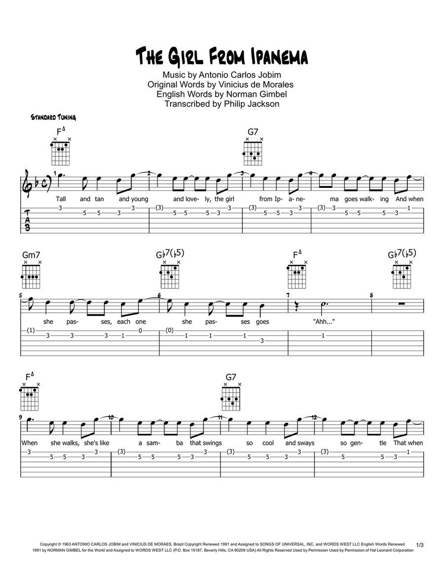 The Girl From Ipanema (Garota De Ipanema) Electric Guitar scores gallery preview page 1