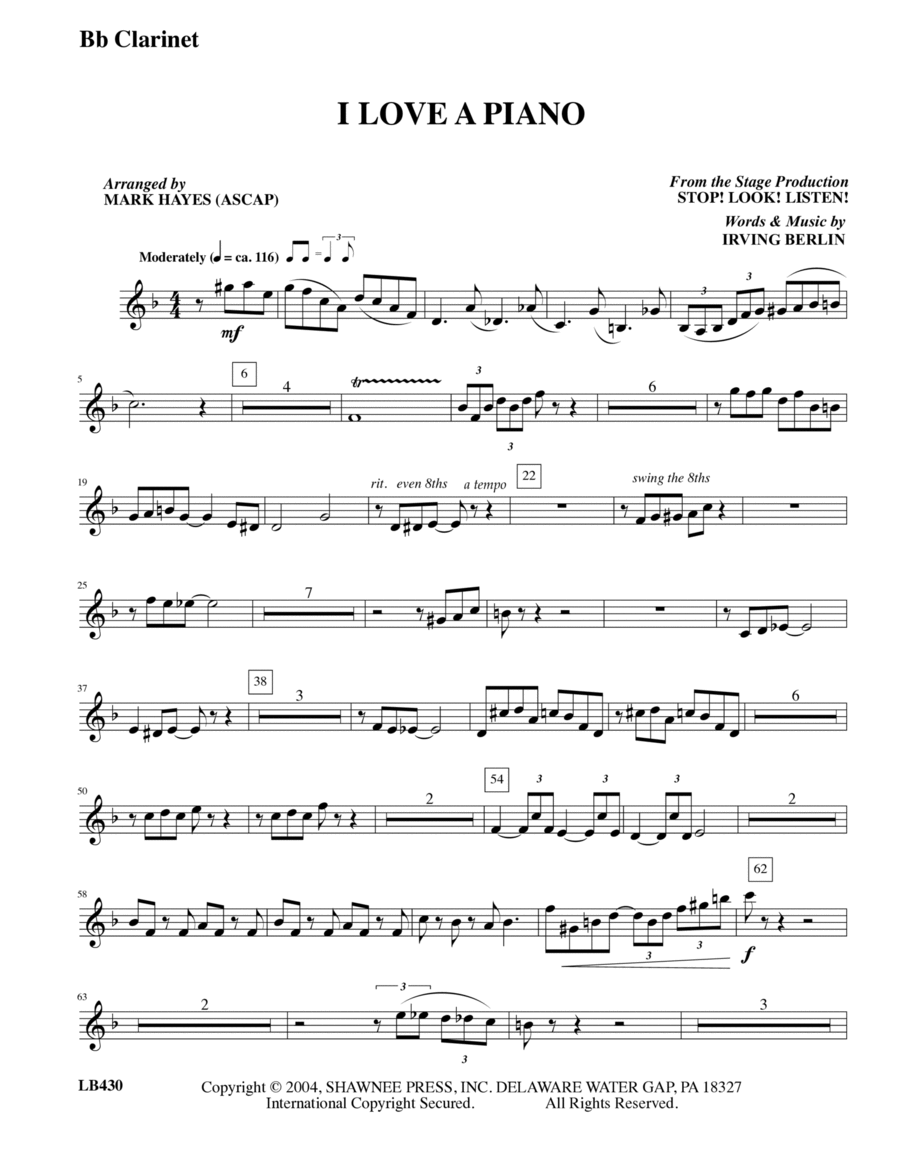 I Love a Piano (arr. Mark Hayes) - Clarinet