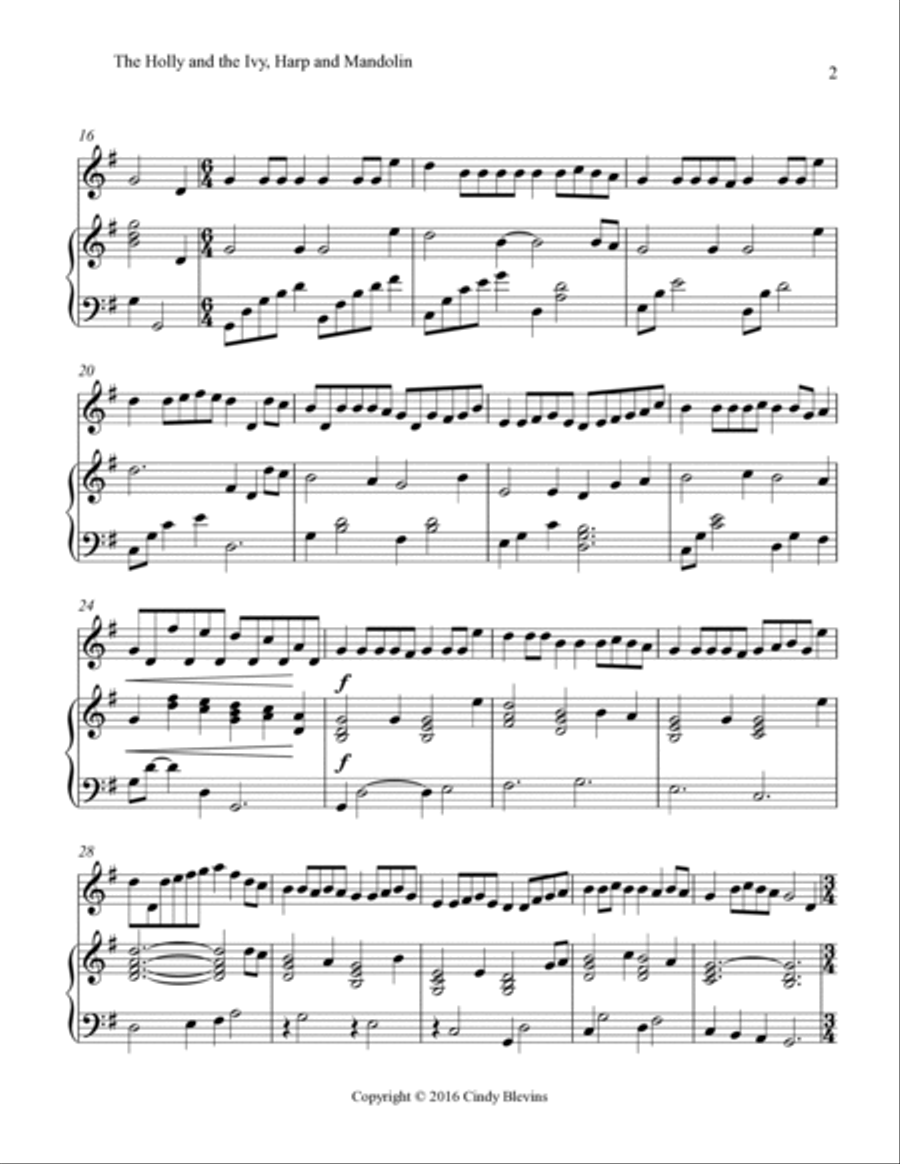 The Holly and the Ivy, for harp and mandolin Harp scores gallery preview page 3