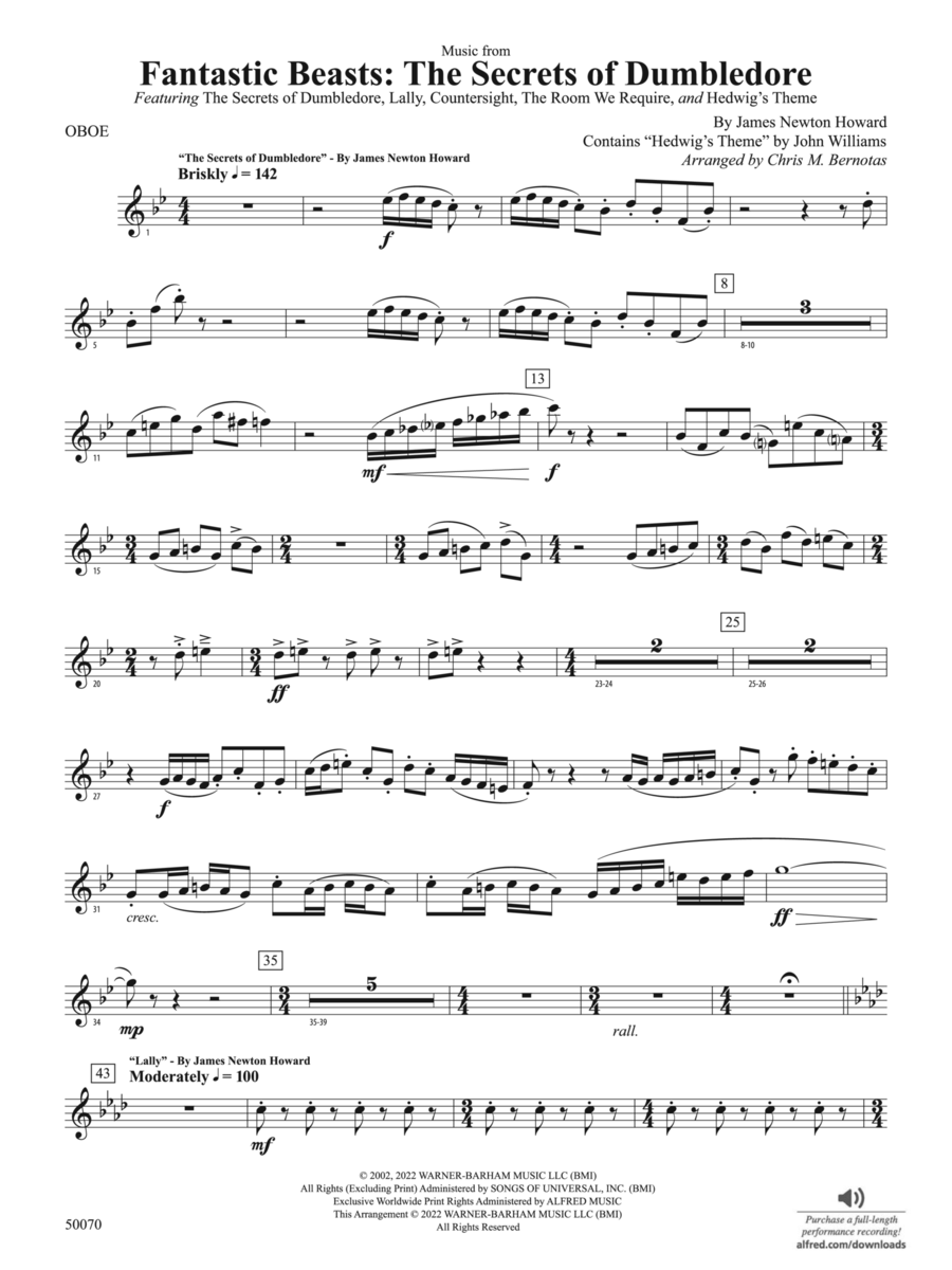Fantastic Beasts: The Secrets of Dumbledore: Oboe Concert Band scores gallery preview page 1