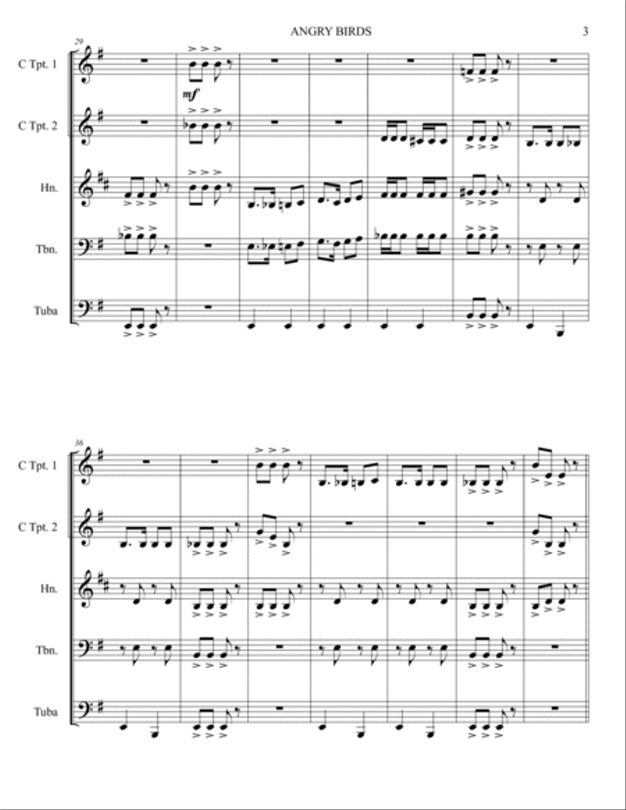 Angry Birds Theme Brass Ensemble scores gallery preview page 4