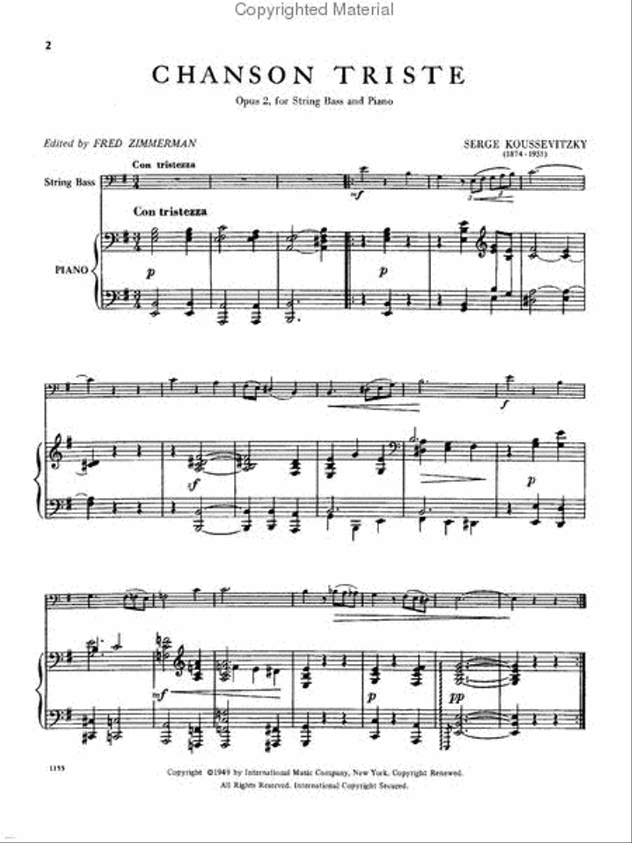 Chanson Triste, Opus 2 (Solo Tuning) Double Bass scores gallery preview page 2
