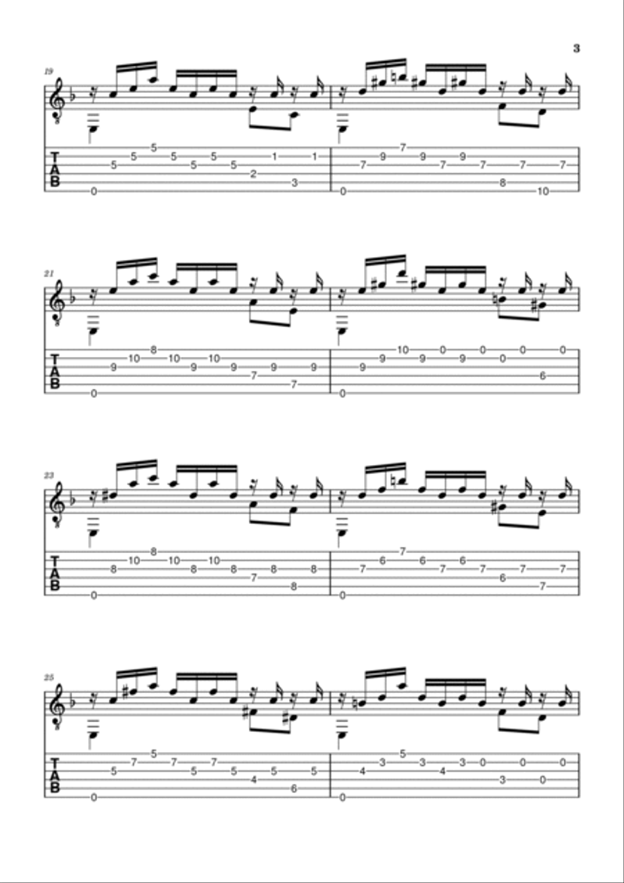 Prelude in D minor TAB - BWV 999 Acoustic Guitar scores gallery preview page 3
