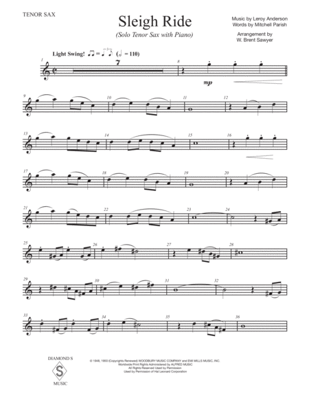 Sleigh Ride - Tenor Sax Solo with Piano image number null