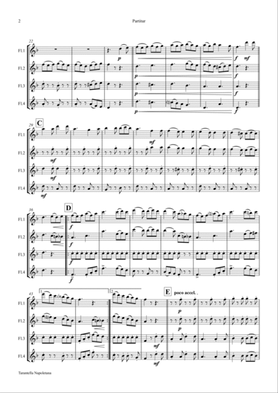Tarantella Napoletana - Italian Folk Song - Flute Quartet Flute Quartet scores gallery preview page 2