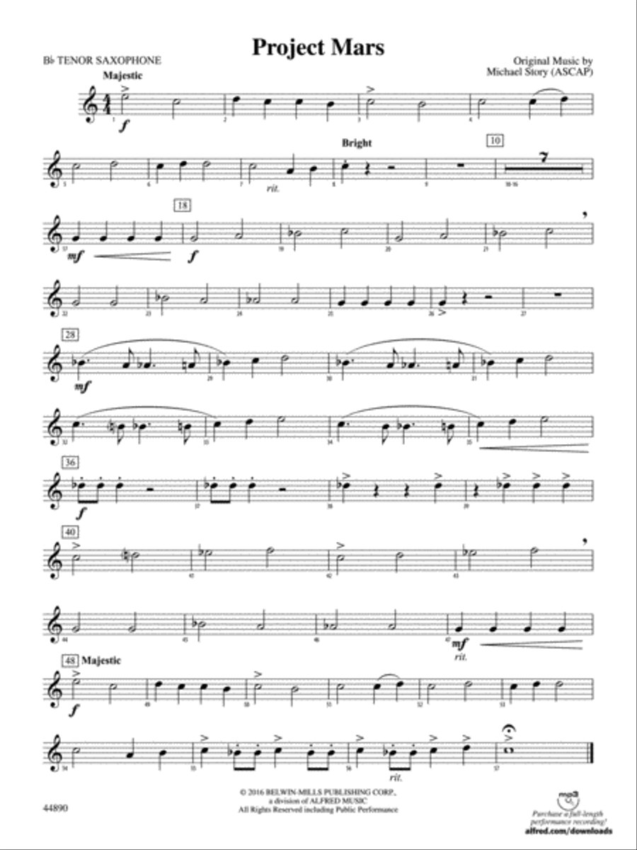 Project Mars: B-flat Tenor Saxophone Concert Band scores gallery preview page 1