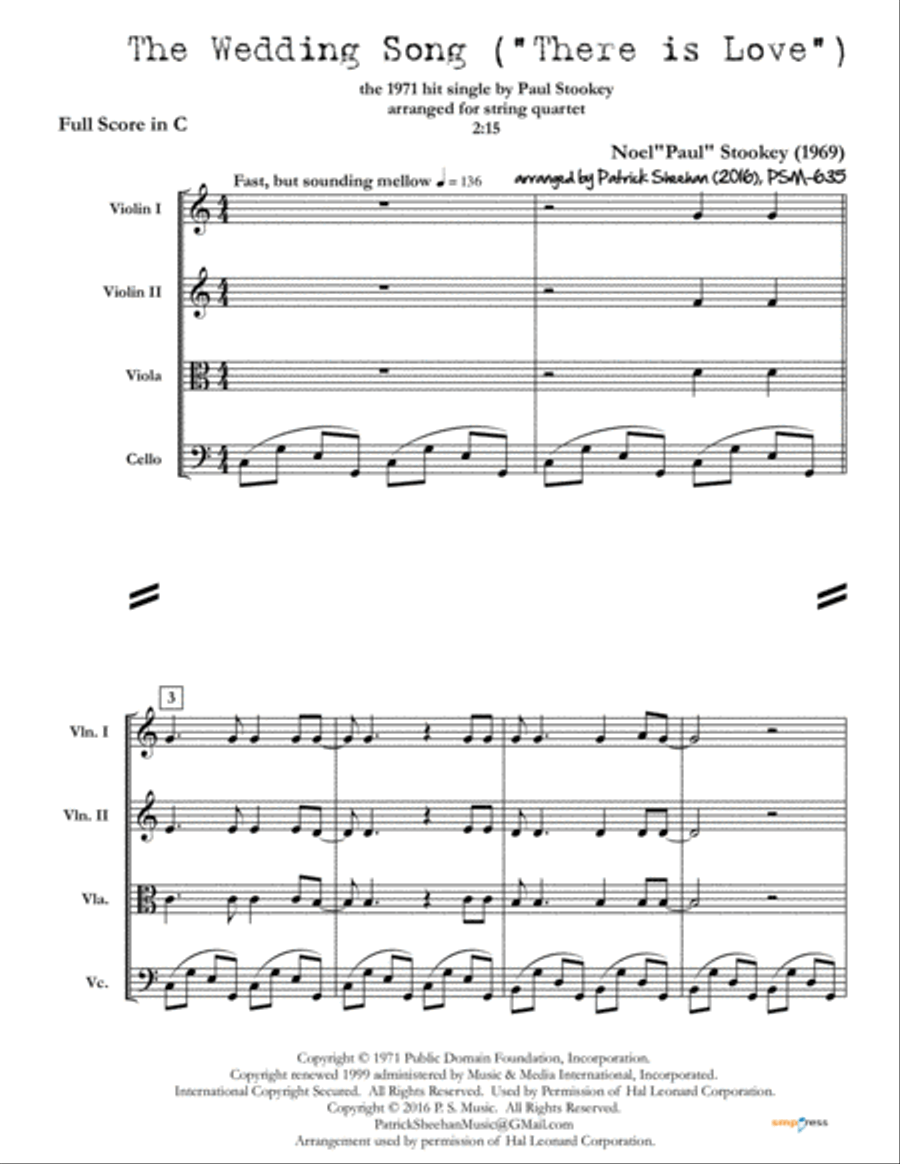Wedding Song (There Is Love) String Quartet scores gallery preview page 1