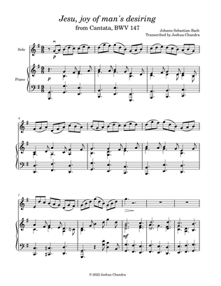 Jesu, joy of man's desiring (piano & violin/C instrument parts)