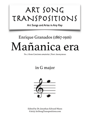 Book cover for GRANADOS: Mañanica era (transposed to G major)