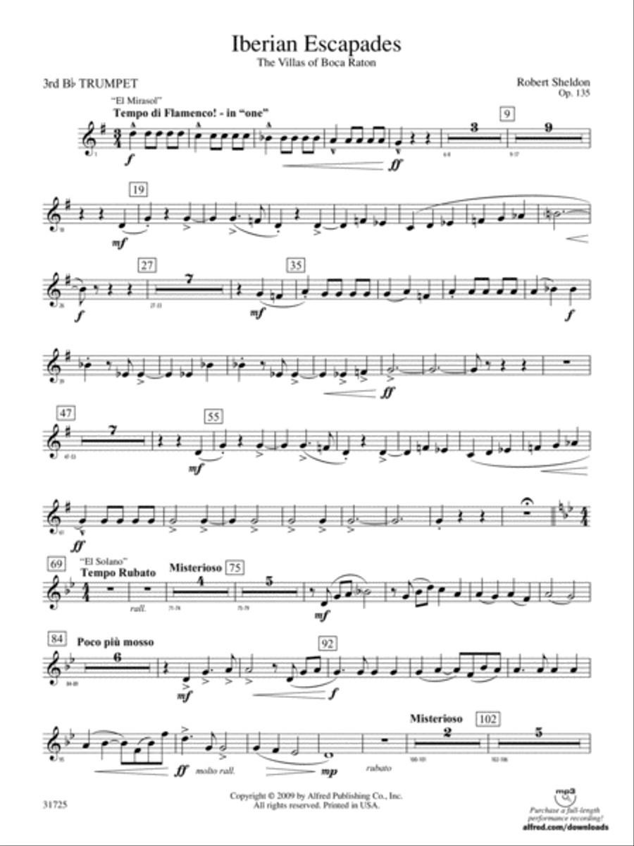 Iberian Escapades: 3rd B-flat Trumpet Concert Band scores gallery preview page 1