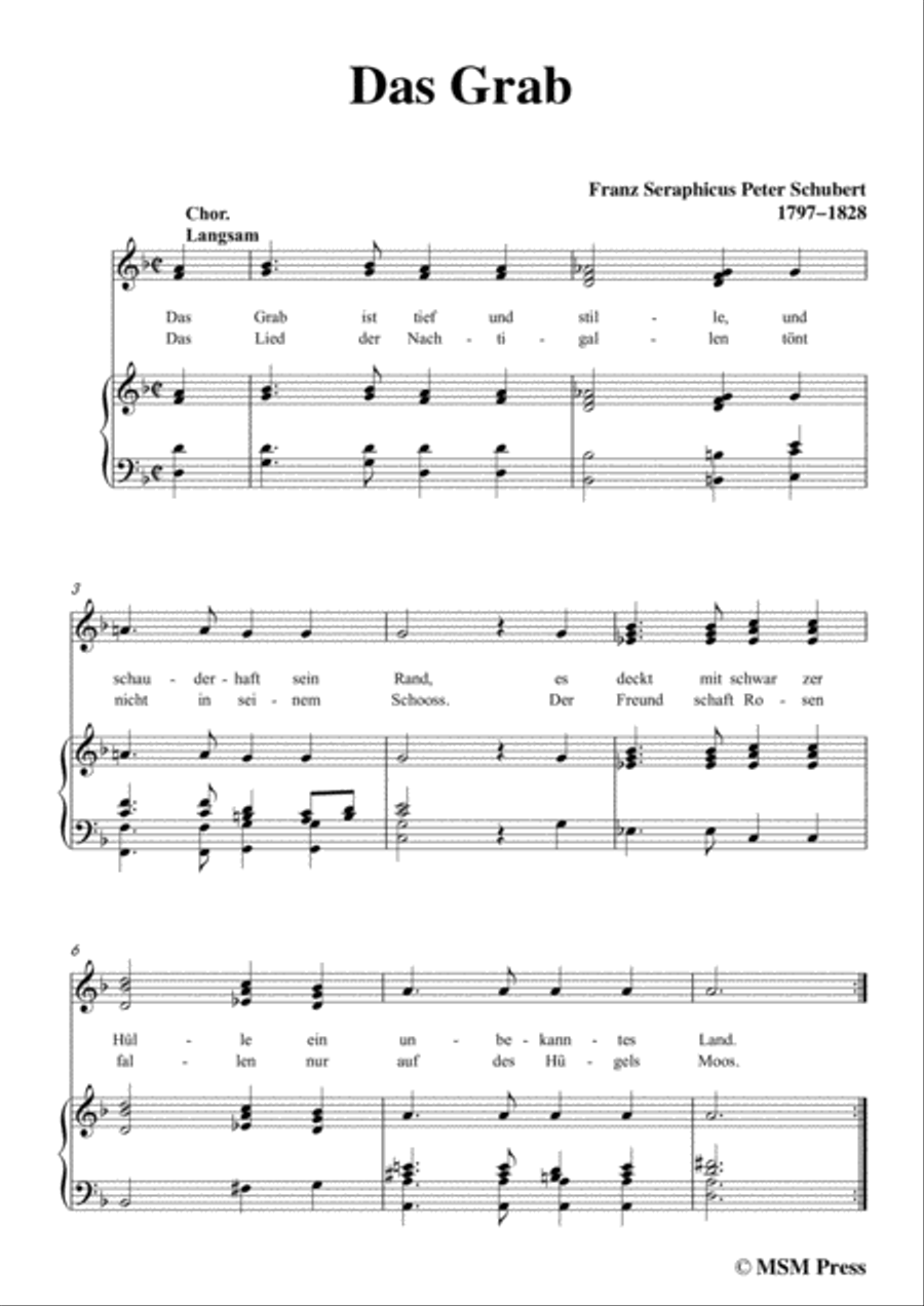 Schubert-Das Grab,in d minor,for Voice and Piano Voice Solo scores gallery preview page 3