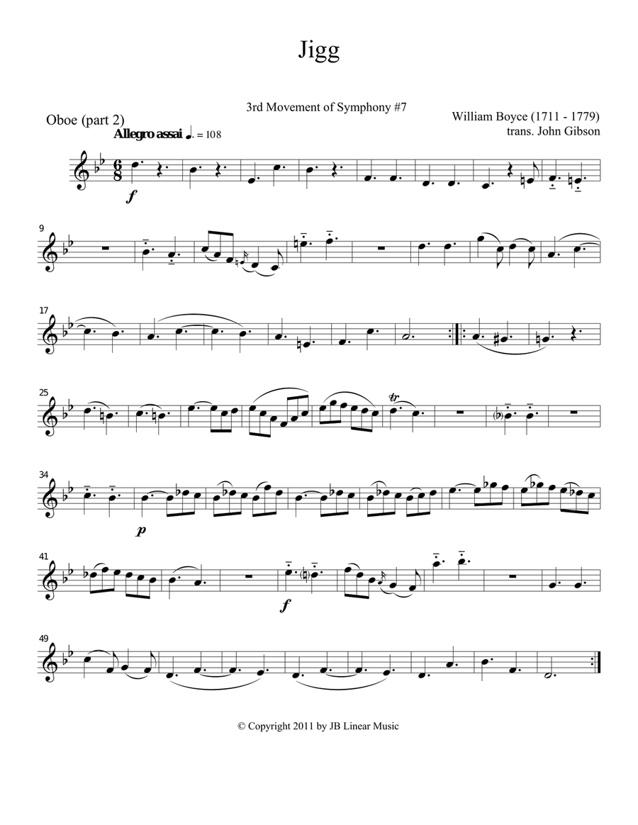 Jigg by William Boyce for mixed woodwind trio