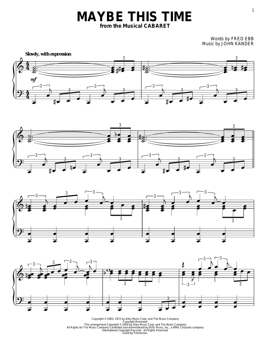 Maybe This Time (from Cabaret) Piano Solo scores gallery preview page 1