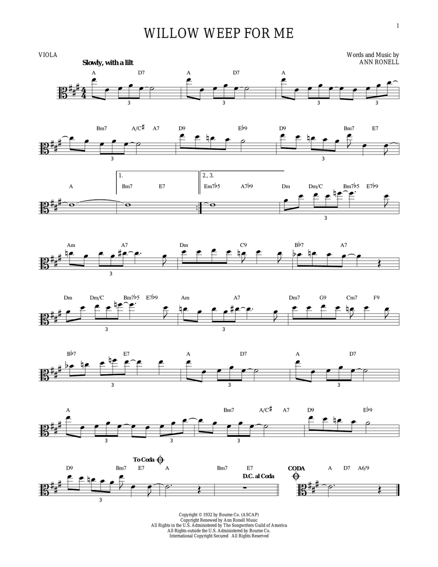 Willow Weep For Me Willow Weep For Me Viola Solo scores gallery preview page 1