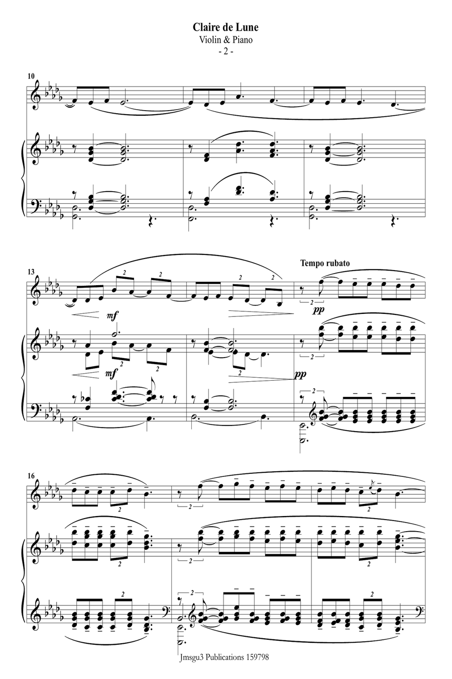 Debussy: Claire de Lune for Violin & Piano Violin Solo scores gallery preview page 2