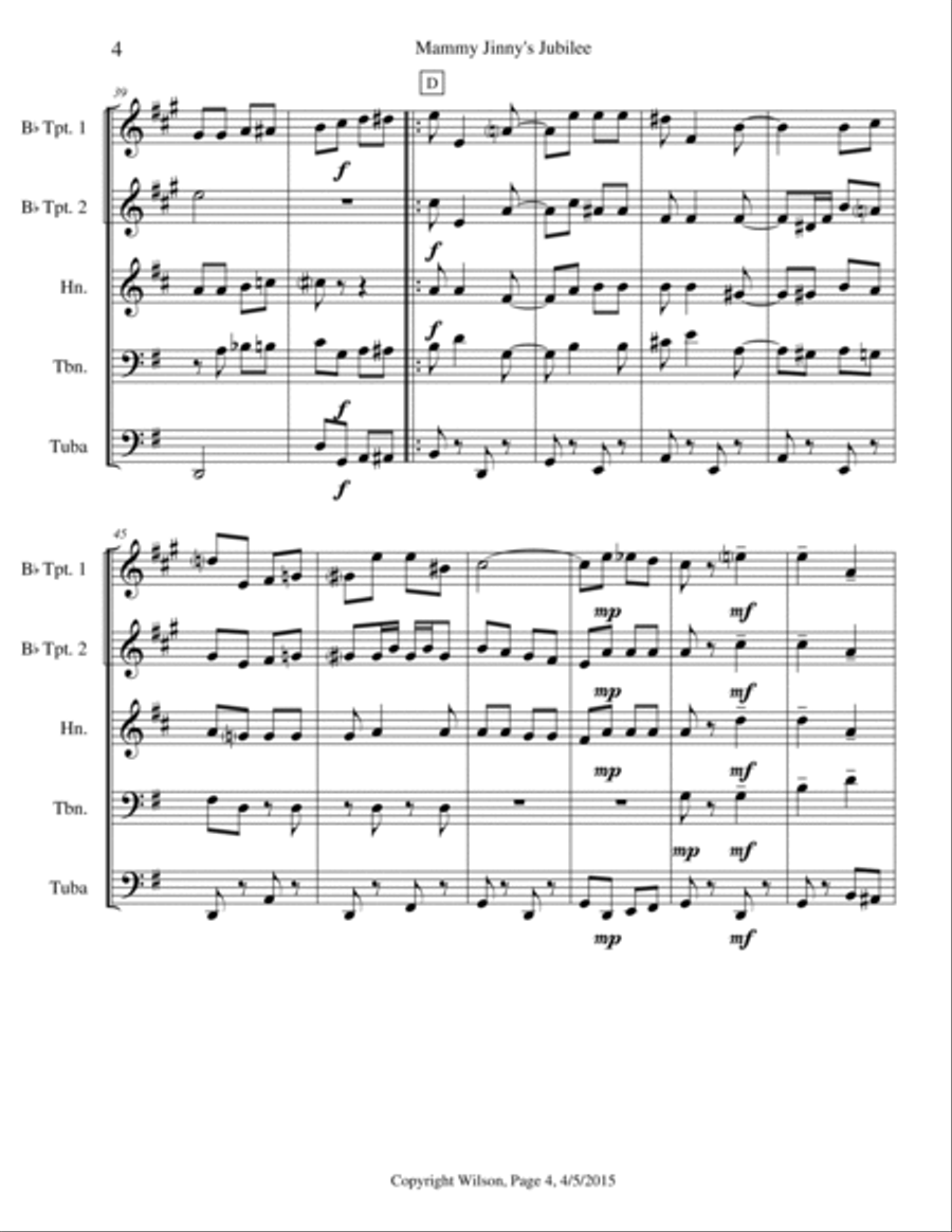 Mammy Jinny's Jubilee Brass Quintet scores gallery preview page 5
