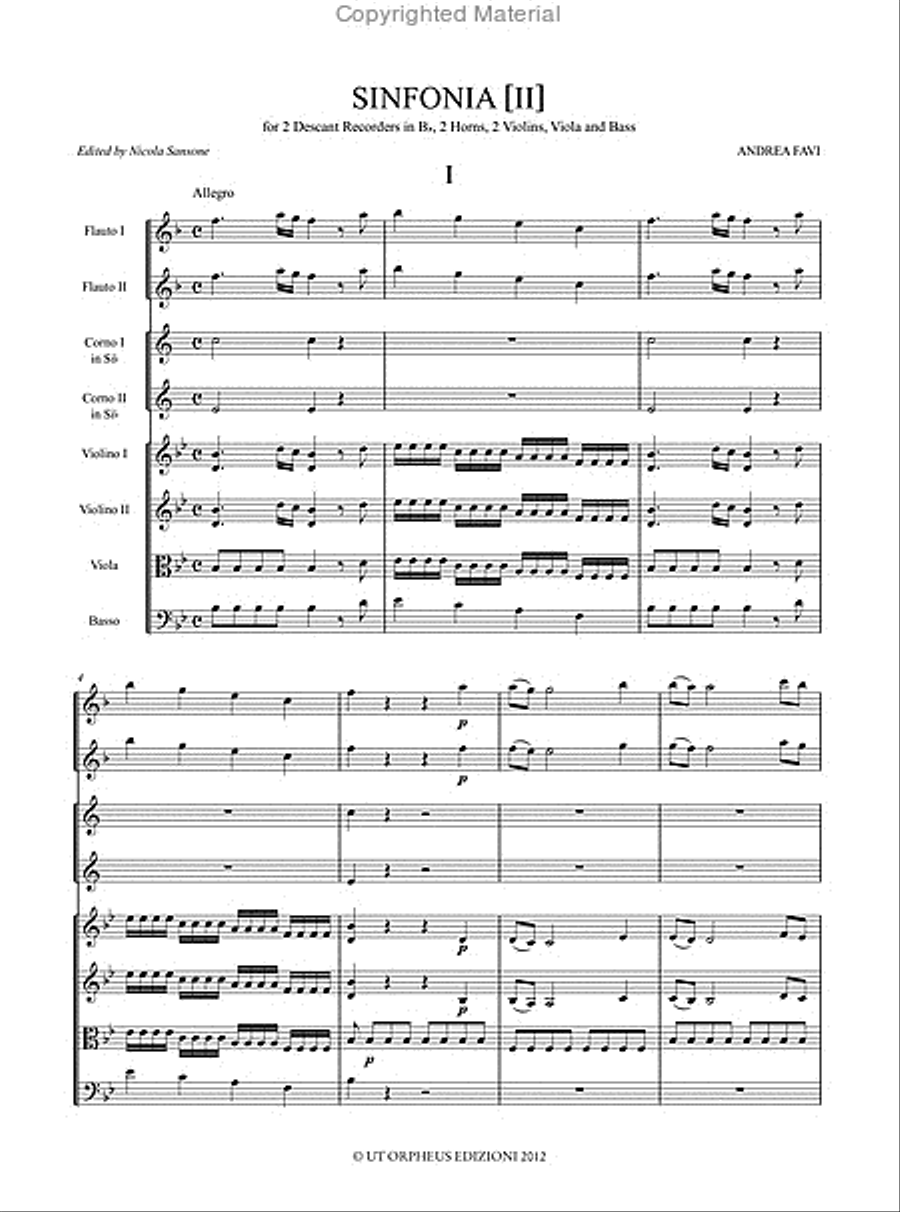 Sinfonia [II] for 2 Descant Recorders in B flat, 2 Horns, 2 Violins, Viola and Bass Soprano Recorder scores gallery preview page 2