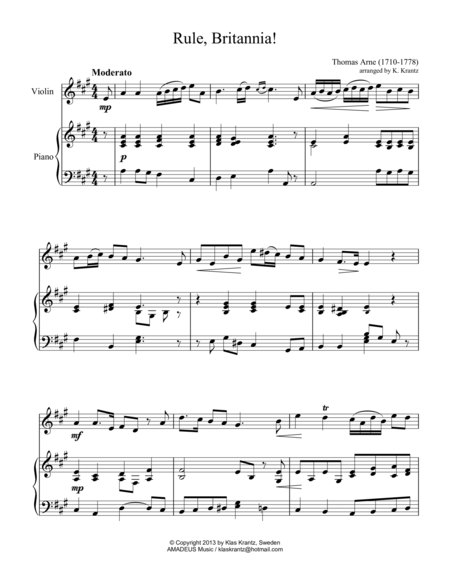 Rule, Britannia for violin and easy piano image number null