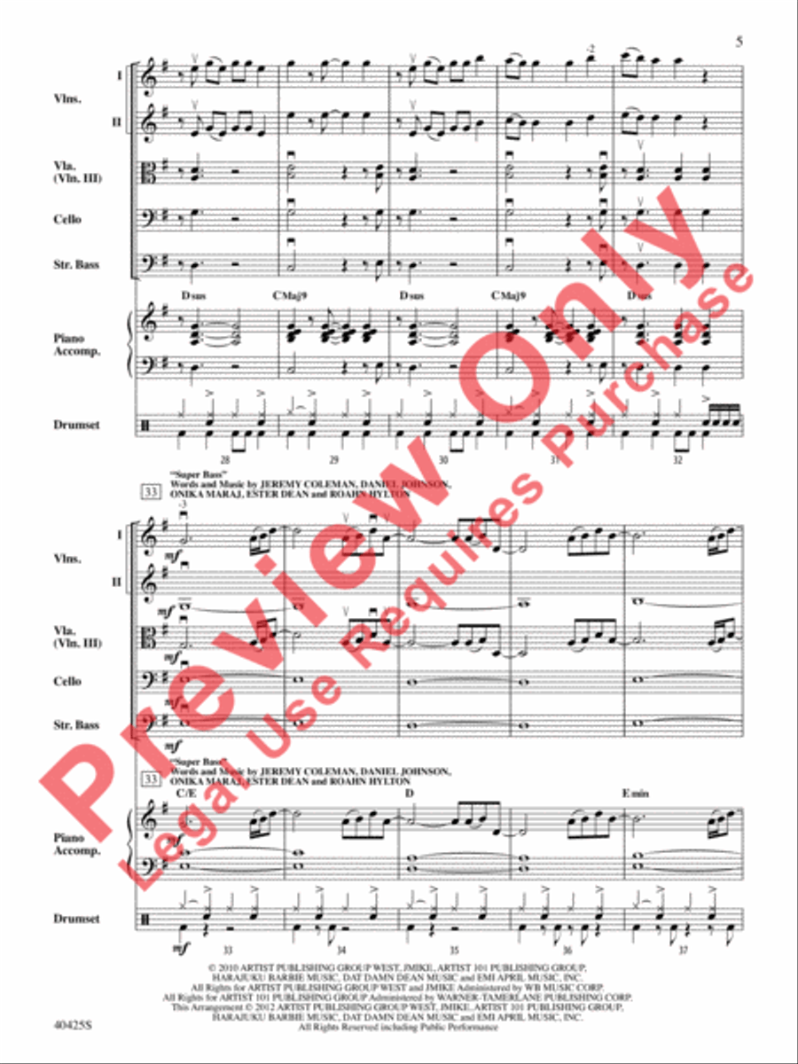 Teenage Dream / Super Bass Mash-Up String Orchestra scores gallery preview page 6