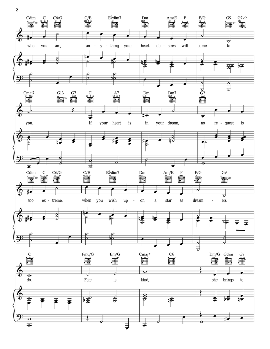 When You Wish Upon A Star (from Pinocchio) Piano, Vocal, Guitar scores gallery preview page 2
