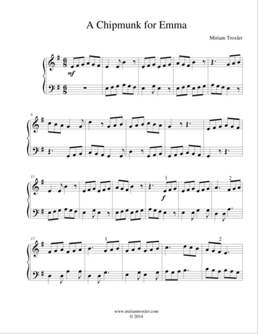 A Chipmunk for Emma A Chipmunk for Emma Piano Solo scores gallery preview page 1