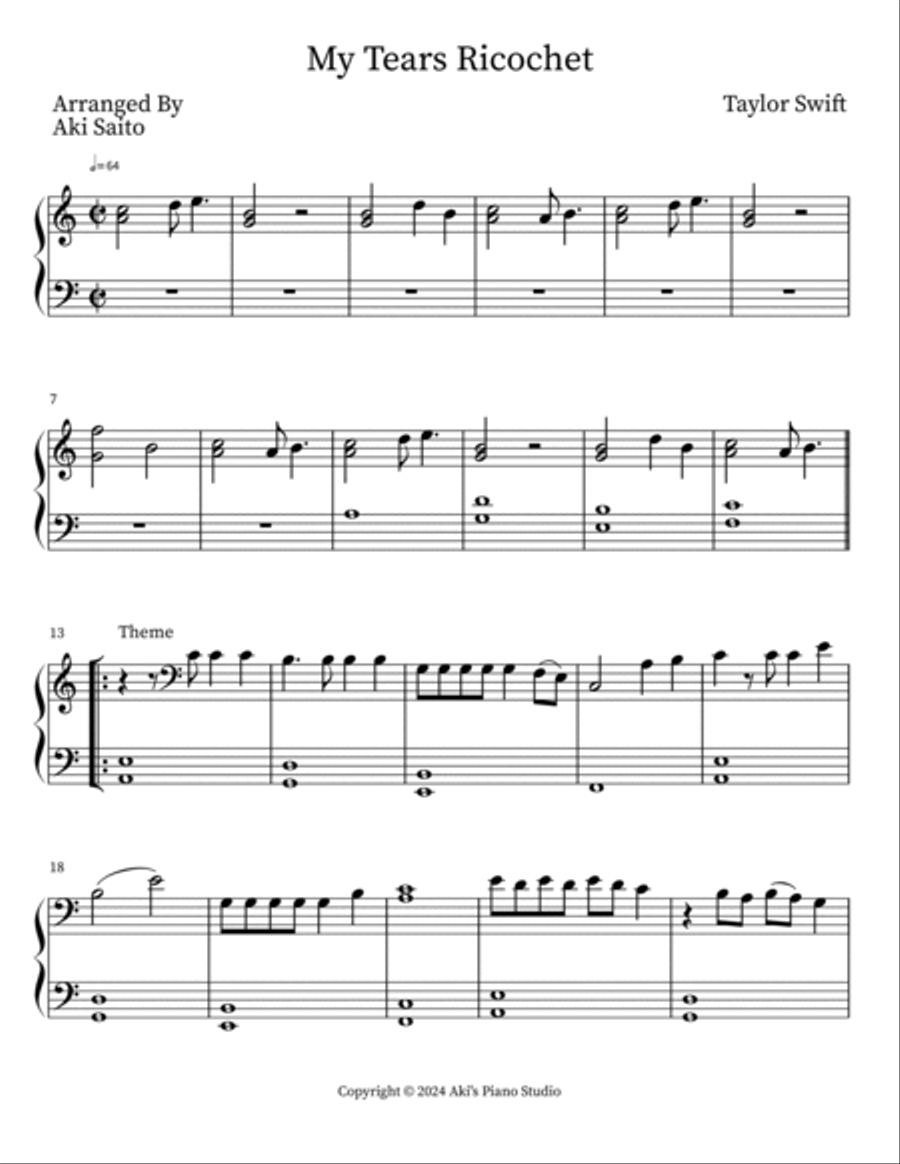 My Tears Ricochet Easy Piano scores gallery preview page 2