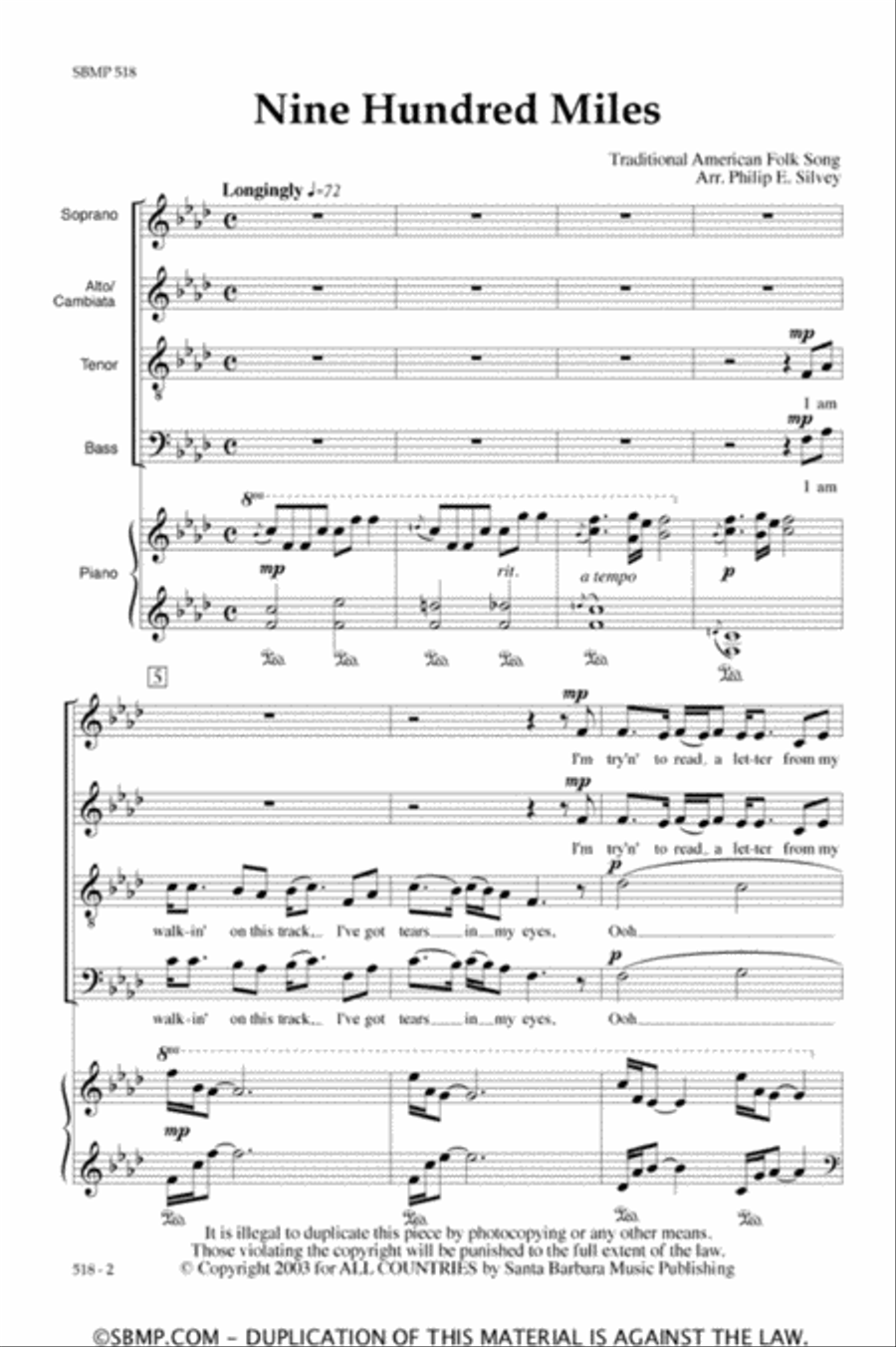 Nine Hundred Miles 4-Part scores gallery preview page 2