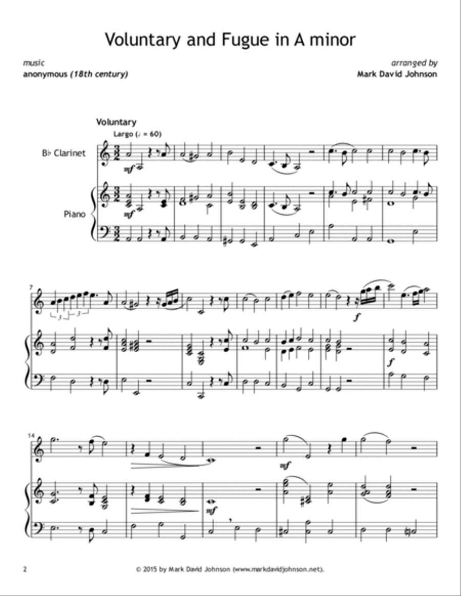 Voluntary and Fugue in A minor Clarinet Solo scores gallery preview page 2