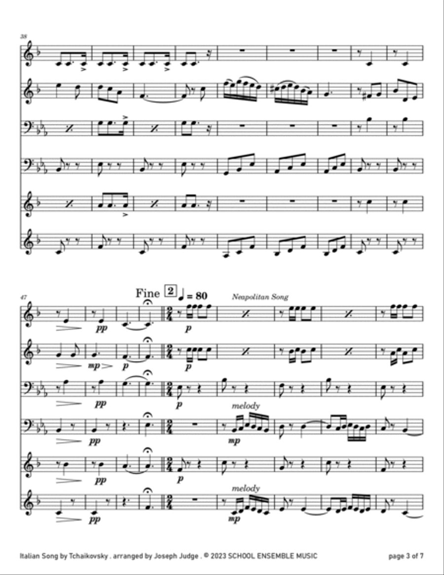 Italian Song by Tchaikovsky for Brass Quartet in Schools Brass Quartet scores gallery preview page 3