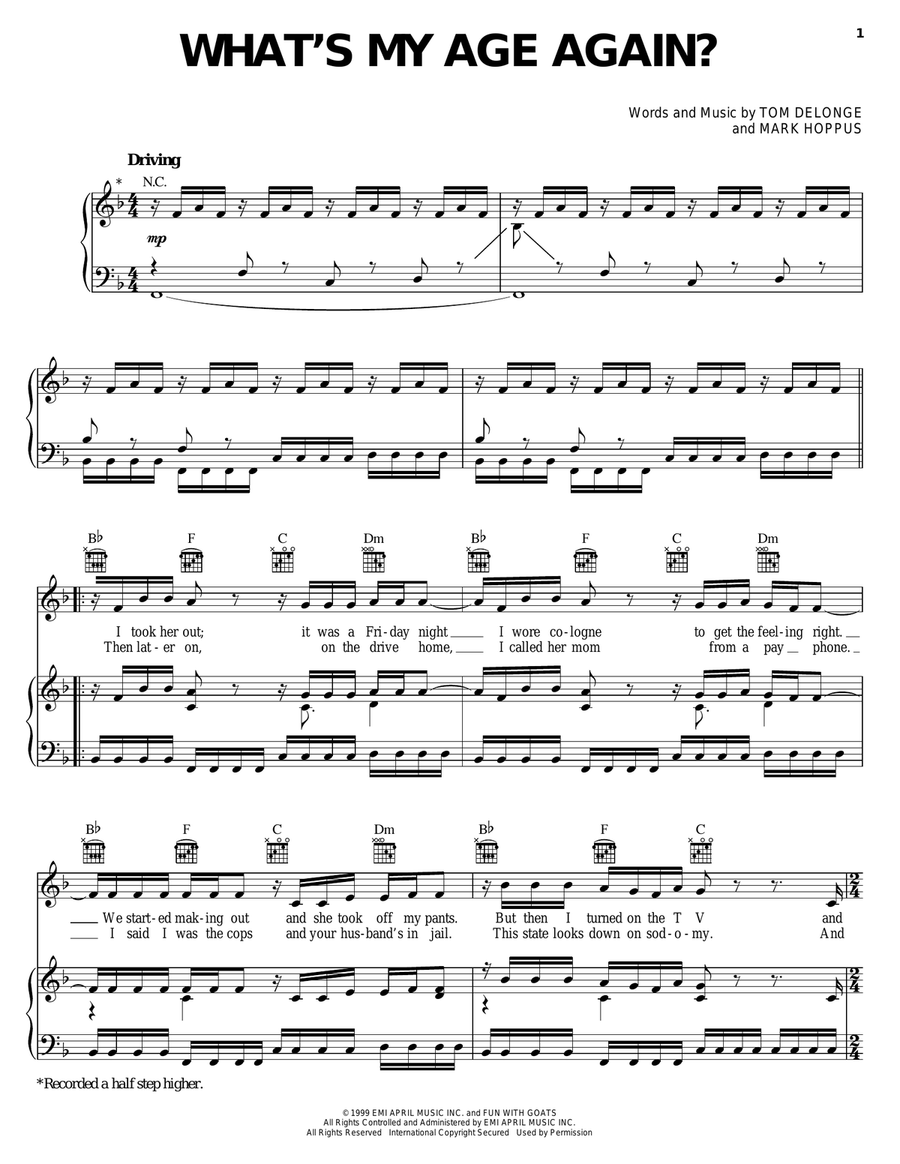What's My Age Again? Piano, Vocal, Guitar scores gallery preview page 1