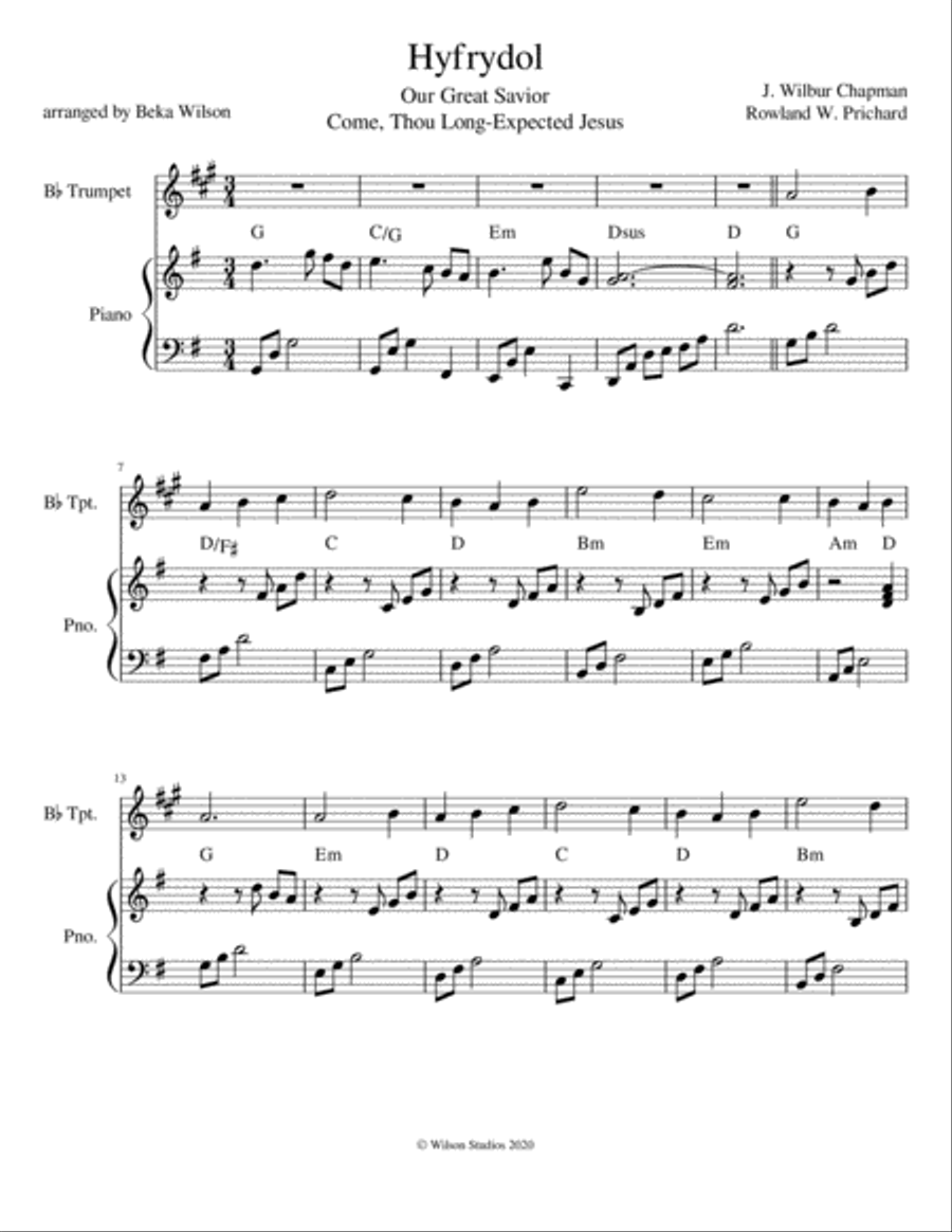 Come Thou Long-Expected Jesus--trumpet solo Trumpet Solo scores gallery preview page 1