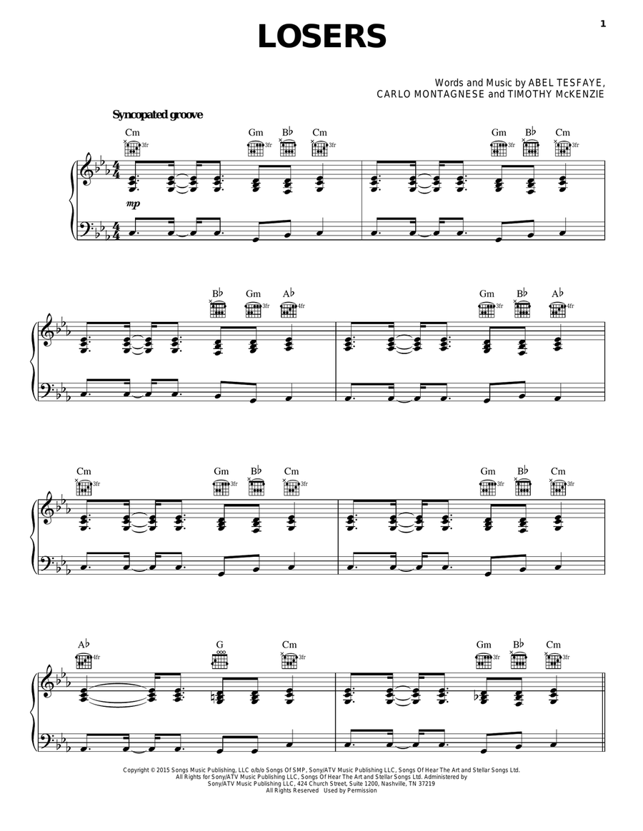 Losers Piano, Vocal, Guitar scores gallery preview page 1
