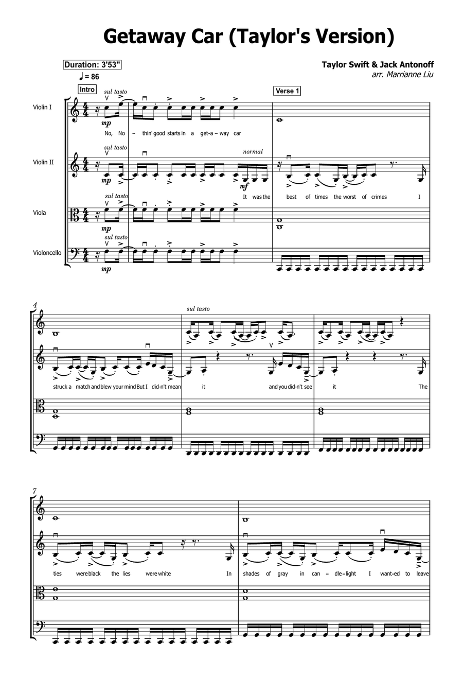Getaway Car String Quartet scores gallery preview page 1