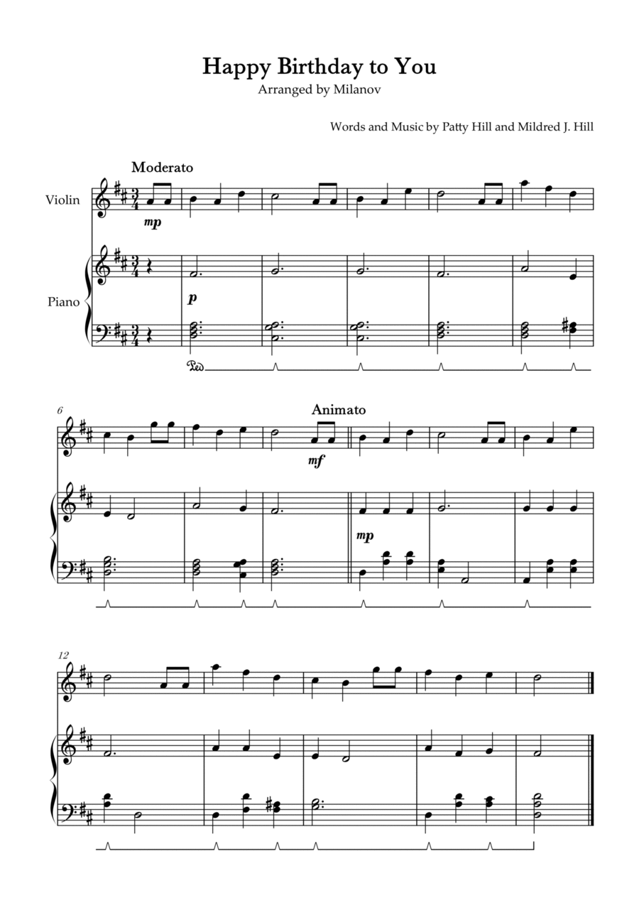 Happy Birthday to You in D Violin and Piano Pedal Violin Solo scores gallery preview page 1