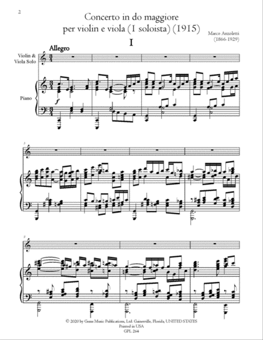 Concerto in C major for violin/viola (1 soloist) and orchestra (1915)